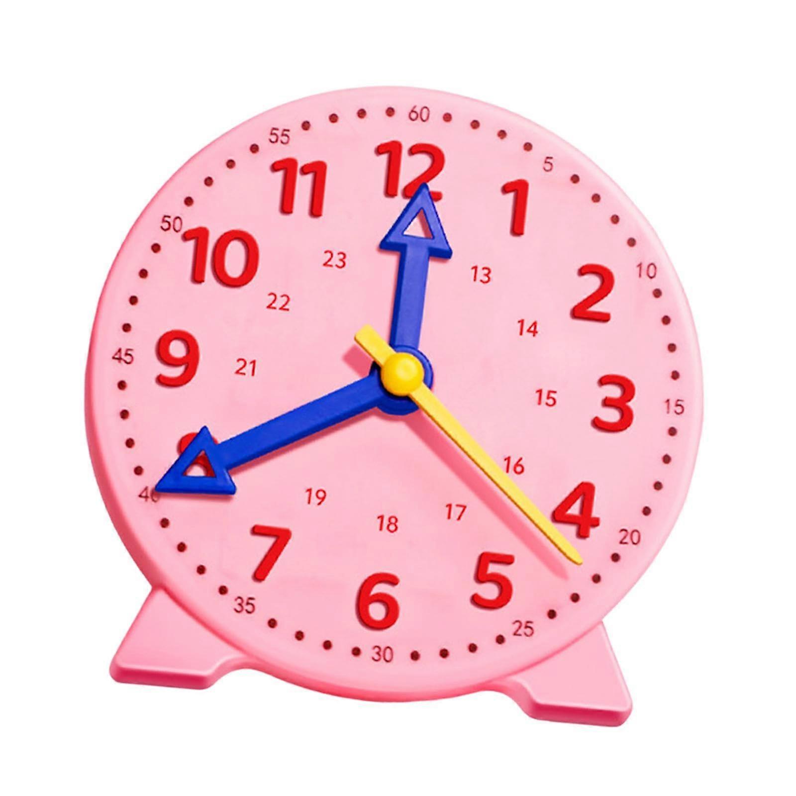 Kids Learning Clock with Geared Hands Movement for Classroom Time Teaching, Pink 9.8cm