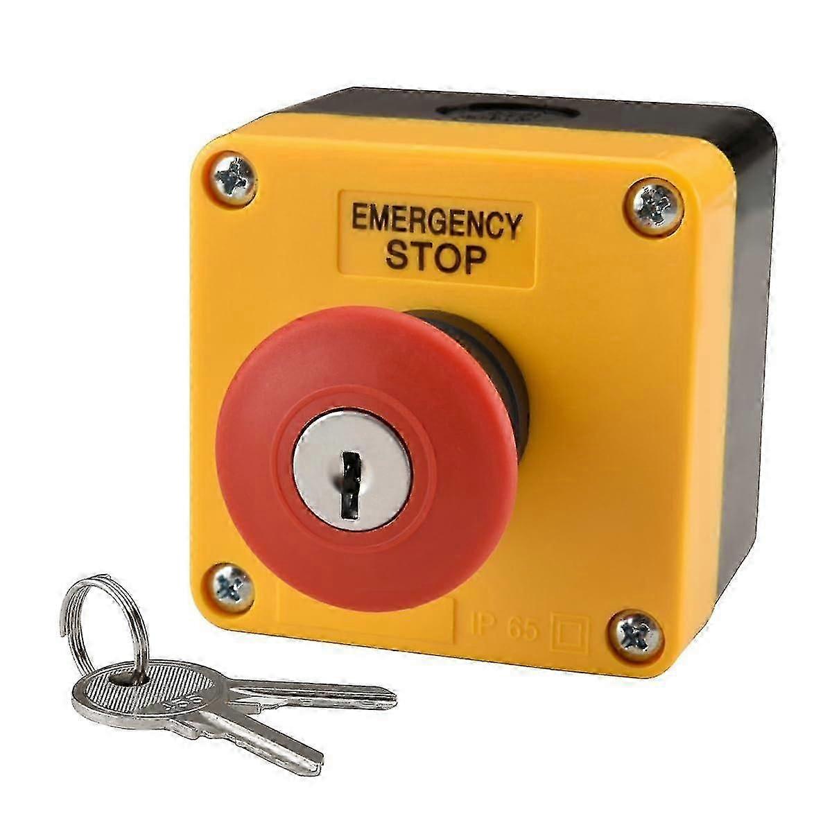 Red Weatherproof Push Button Switch with Key, 660V 10A Emergency Stop Panel in Box