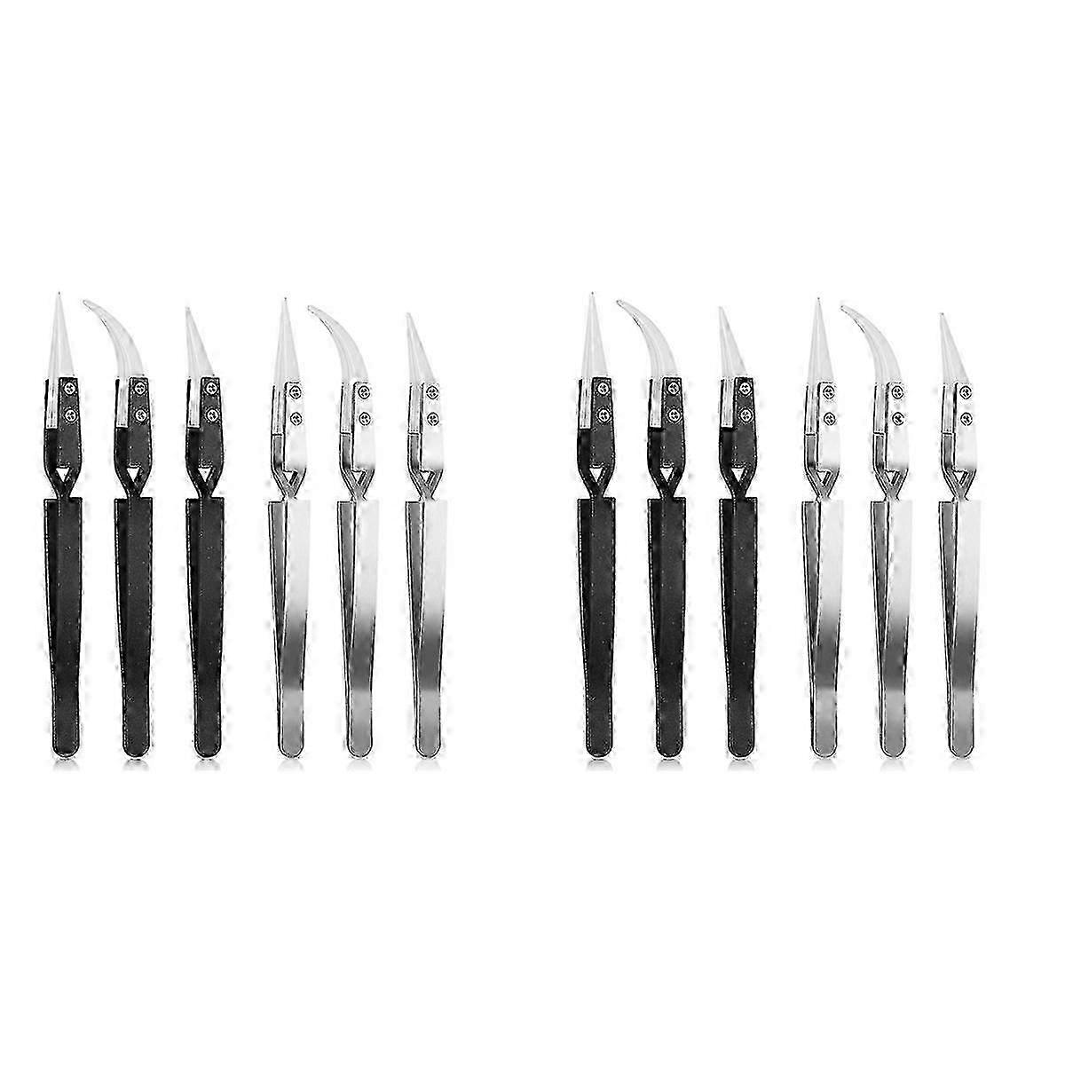 6Pcs Precision Reverse Ceramic Tweezers | Pointed & Curved Tips
