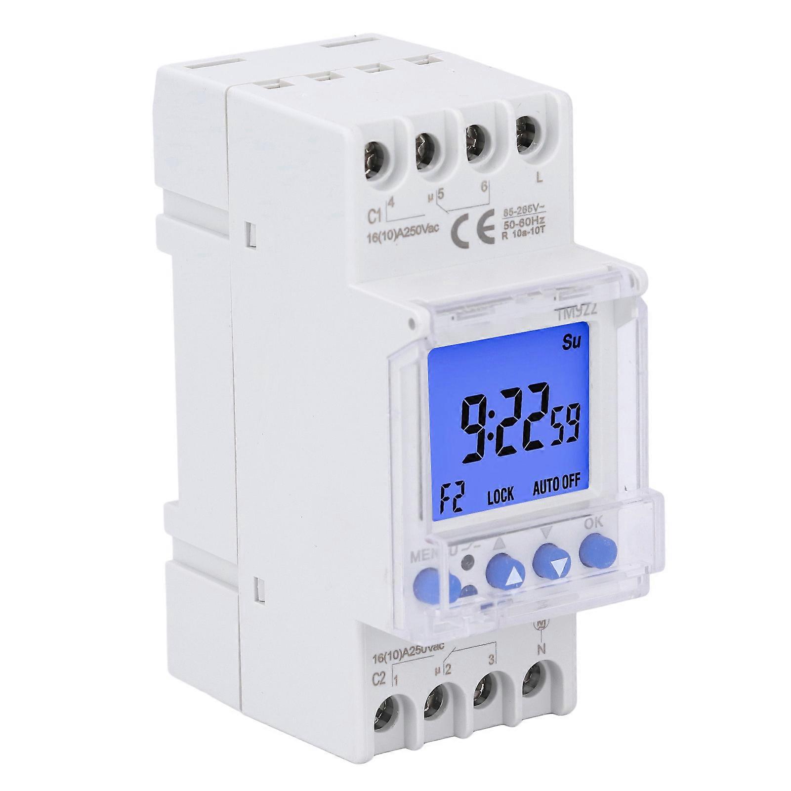 DIN Rail Timer Switch 2 Way LCD Display LED Indicator 7 Day Programmable Digital Timer Switch