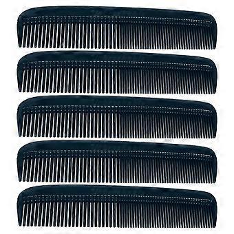 Peine de bolsillo para caballeros (paquete de 5) negro, irrompible, con dientes redondos gruesos y finos, peine de bolsillo para barba y bigote para cabello de hombre | Patillas, ideal para viajes, Symmetr