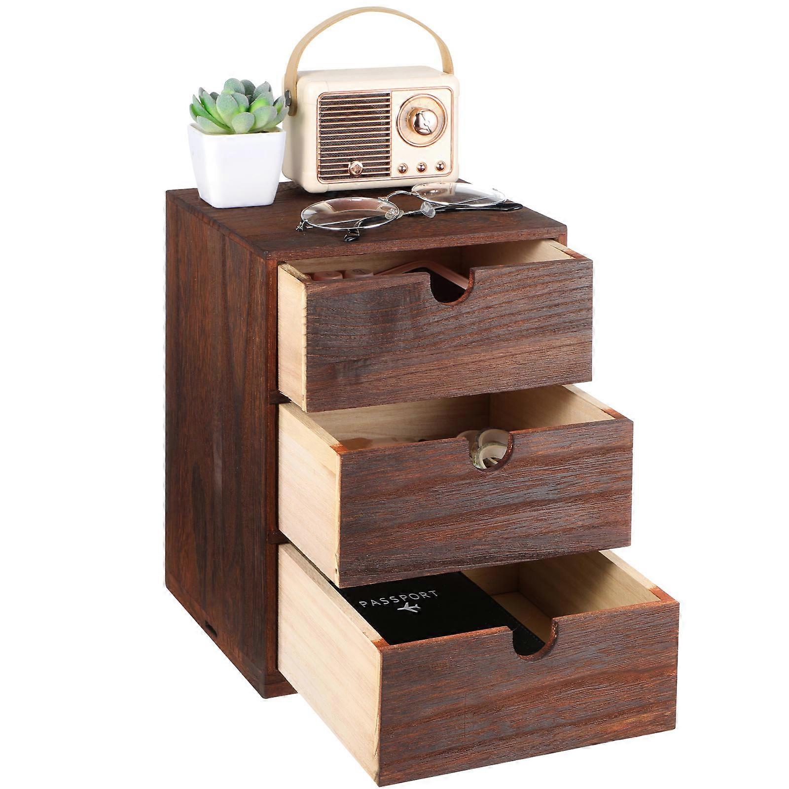 Wooden Multi-layer Storage Case Desktop Drawer Style Sundry Sorting Box (Brown)