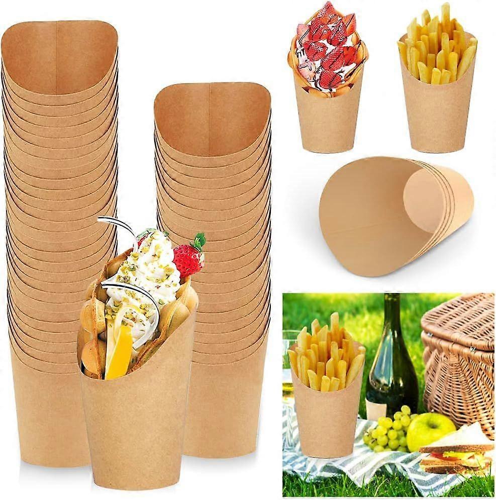 60 Pcs Disposable French Fries Cup 14oz Snacks Kraft Paper Cups Waffle Snacks Holders Ice Cream Food Trays Paper Cones Take- Out Party Frozen Dessert 