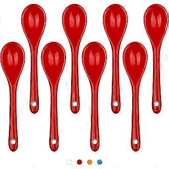 Teaspoons 8 Pieces Ceramic, Espresso Spoon Set for Coffee, Dessert Spoons Dishwasher Safe Red, 4.7 inch