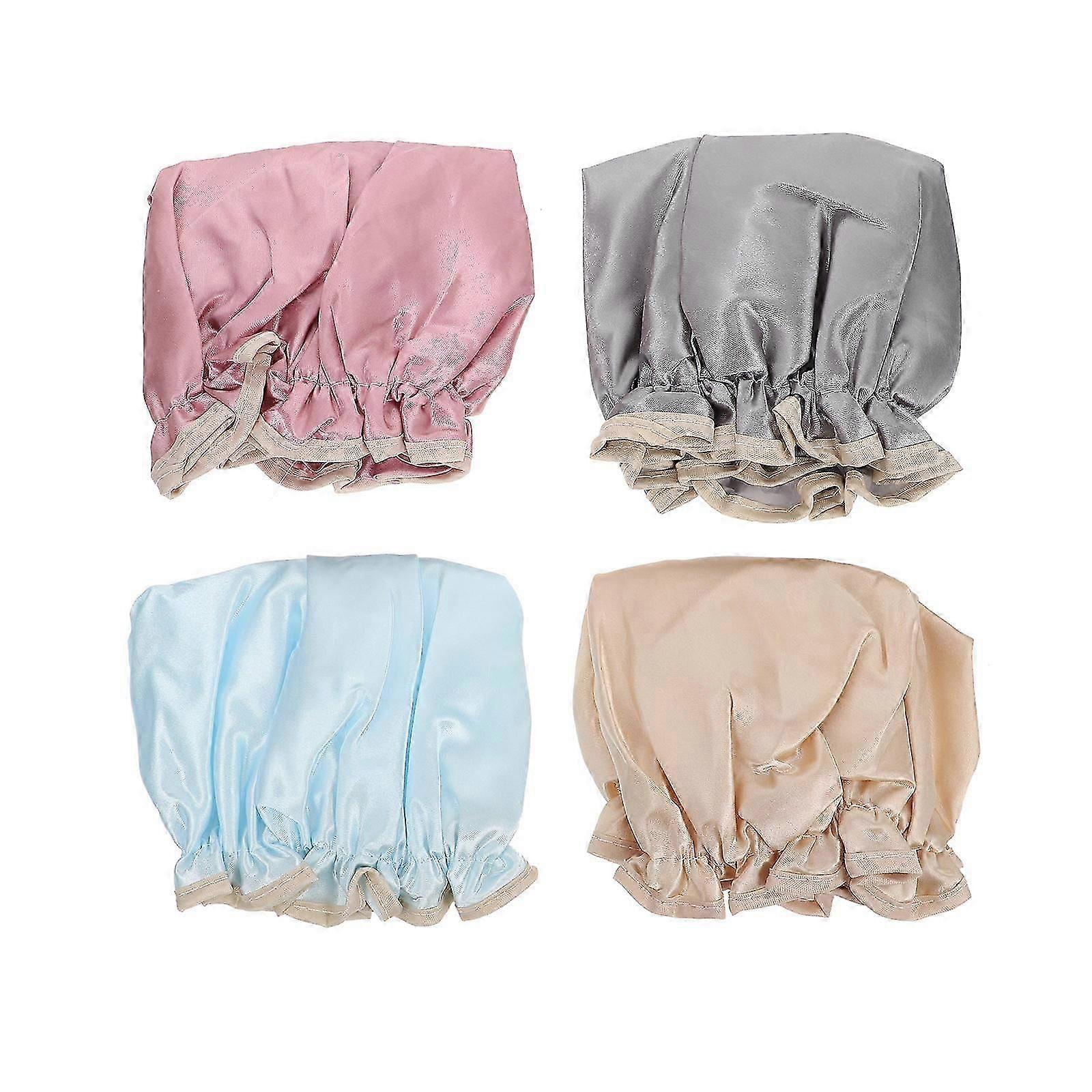 Sky Blue Plastic Shower Cap Washable Round Shape For 4Set