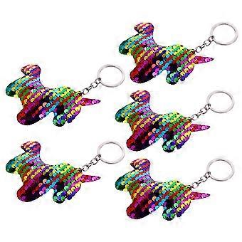 5Pcs Chic lantejoulas unicórnio chaveiros saco carro encantos pingente útil presente chaveiros