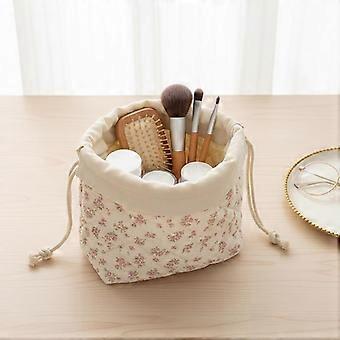 Travel toiletries storage bag, cotton quilted drawstring makeup bag, fashionable and cute drawstring gift bag