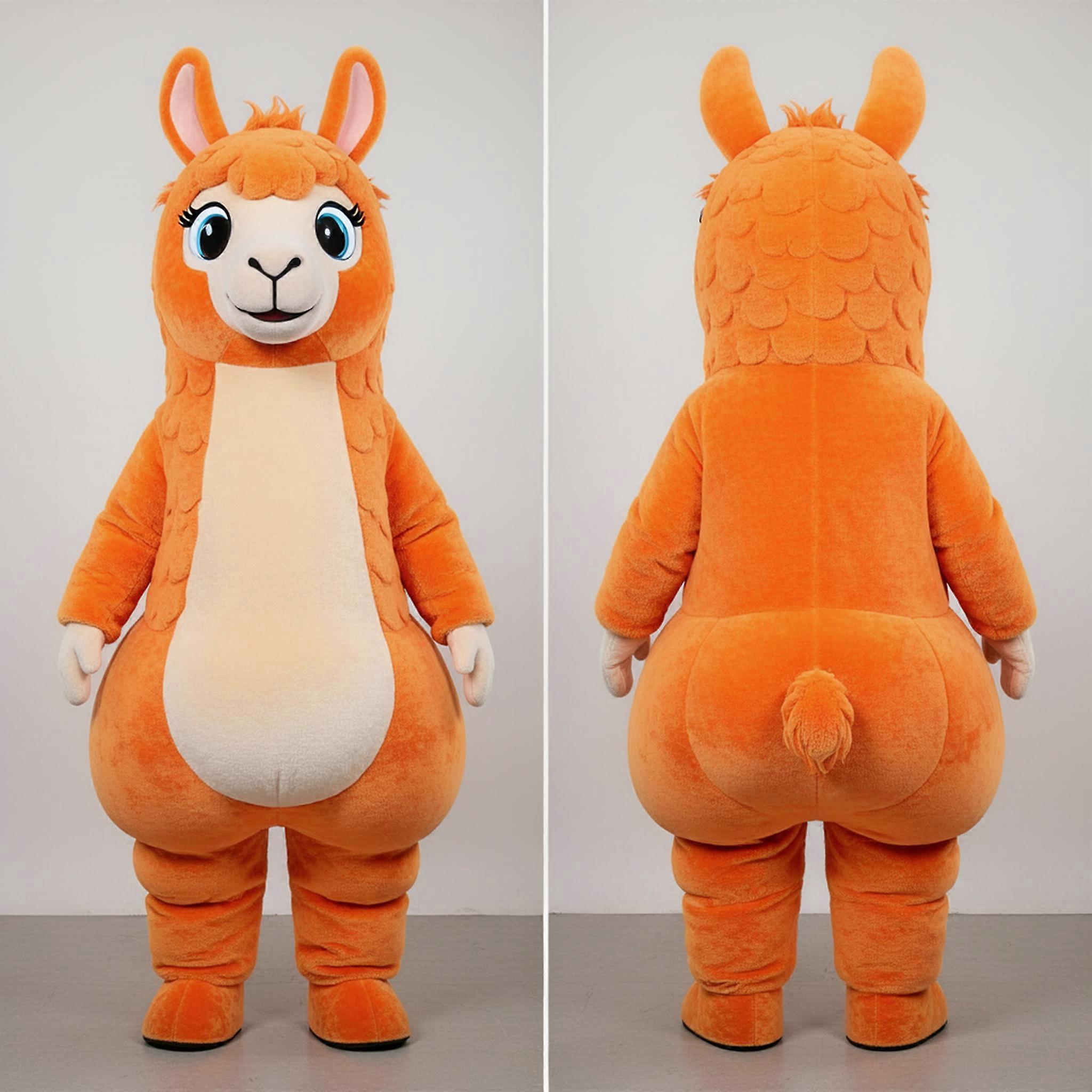 MASTICOT Orange Fluffy Friendly Llama Mascot