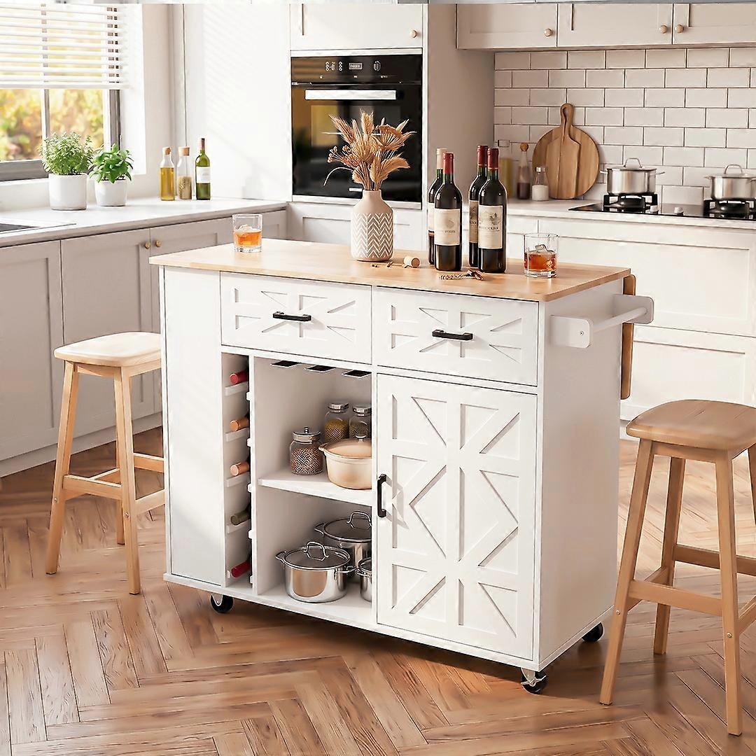 Kitchen Island with Side Storage Rack, Mobile Kitchen Trolley