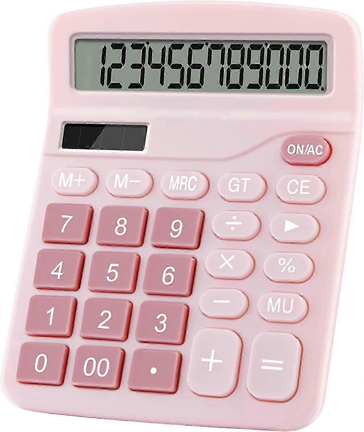 Calculatrice de bureau rose à 12 chiffres, grand écran LCD, alimentation solaire et double batterie, pour le bureau, la maison, l'école et les affaires.