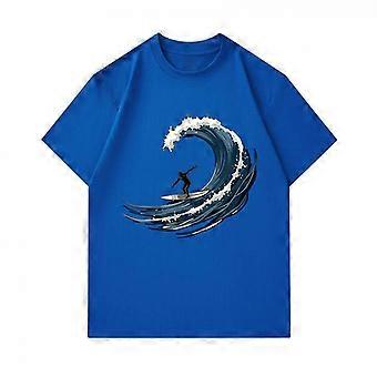 Men's 100% Cotton Crew Neck Short Sleeve T-Shirt, Cool Surfing Wave Surfer Graphic Print Casual Breathable Tees for Daily Summer Beach Sport Wear