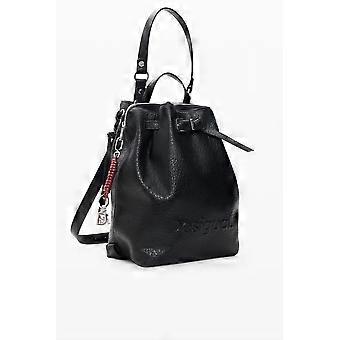 Desigual Half Logo Luena Medium Backpack in Faux Lather Black 26WAKP05