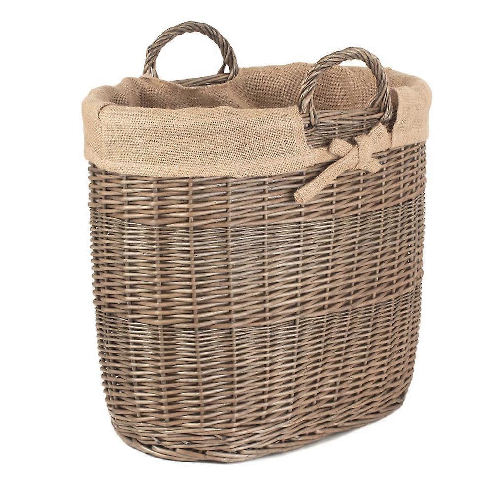 Hessian Lined Oval Wicker Log Basket