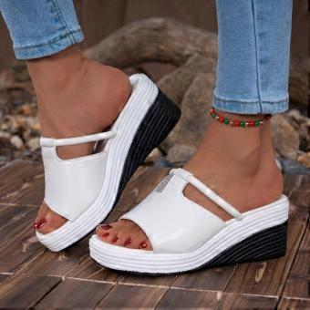 Square Toe Open Toe Platform Sandals Summer New Rhinestone Cutout Soft Sole Non-slip Wear-resistant Wedge Shoes