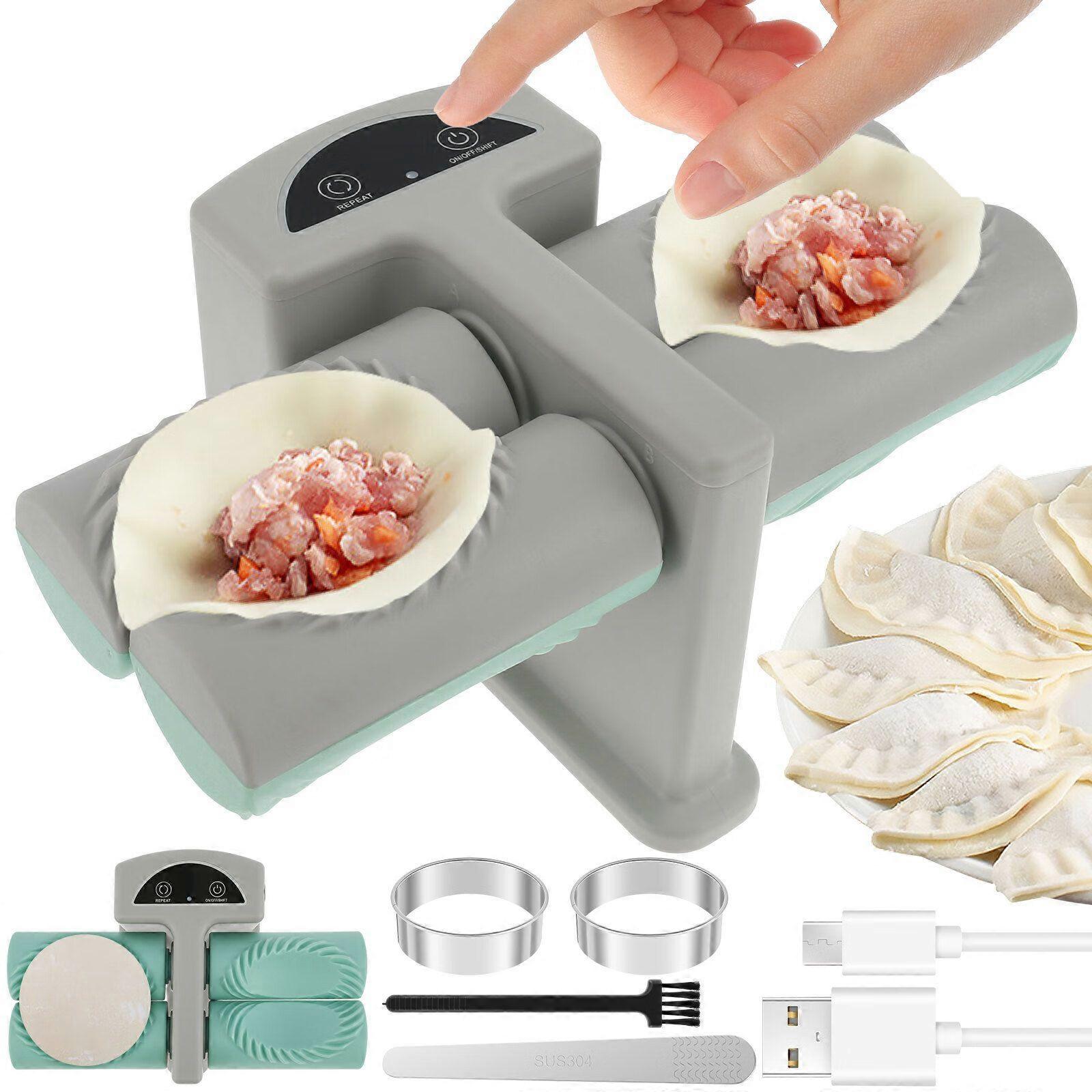 Electric Dumpling Maker Double Head Dumpling Maker Machine 2 Sizes Adjustable Dumpling Maker Press 1300mAh Rechargeable Dumpling Maker with Brush Fill