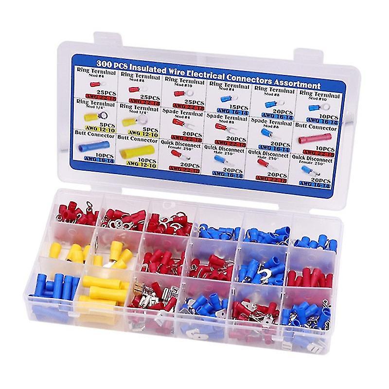 20.8X10.6cm Assorted Color Wire Terminals & Connectors 1box/300pcs Moisture-proof Cable Cord Termina
