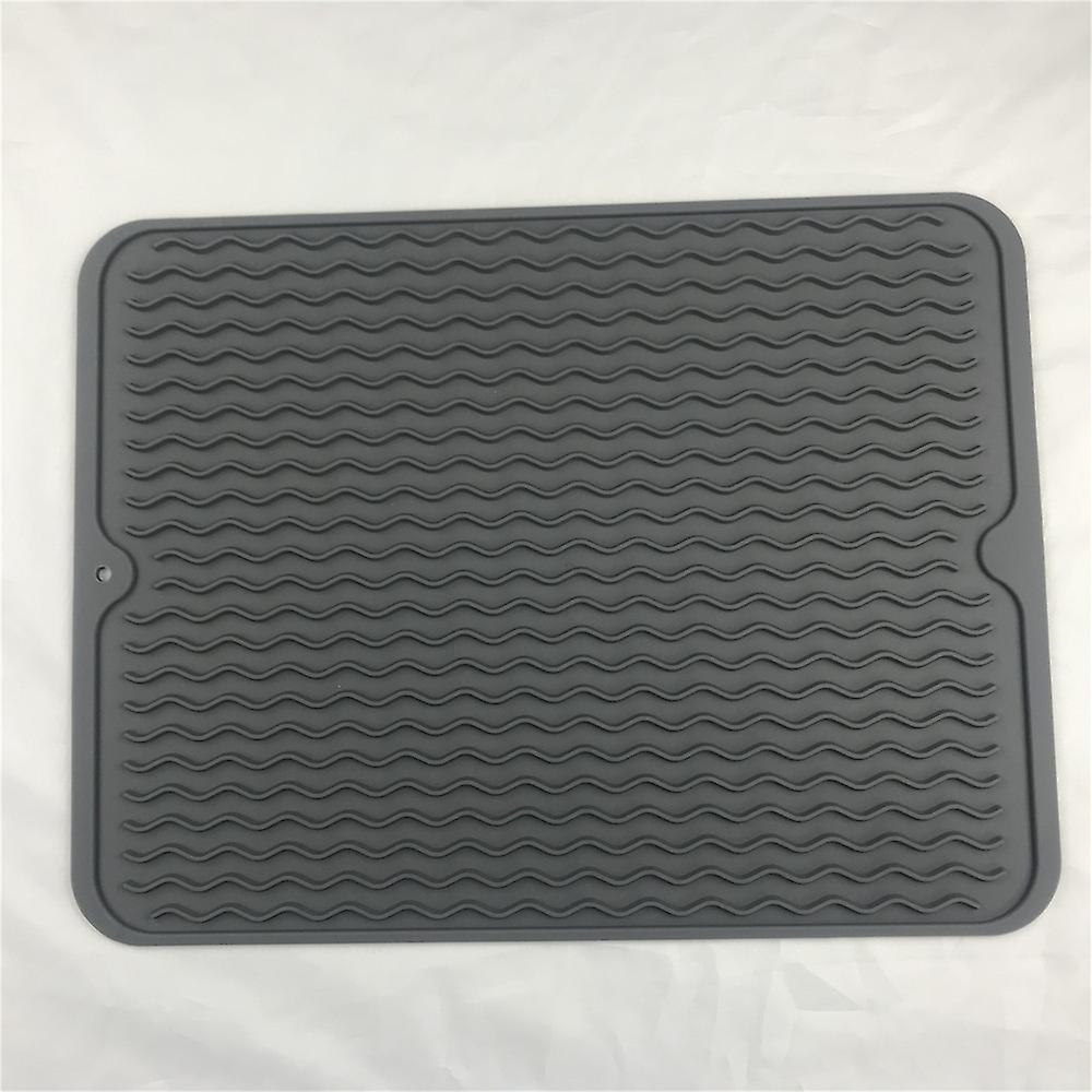 Kitchen Sink Silicone Drying Mat Multifunctional Drain Pad Dish Draining Tray(40*30*0.5cm,gray)