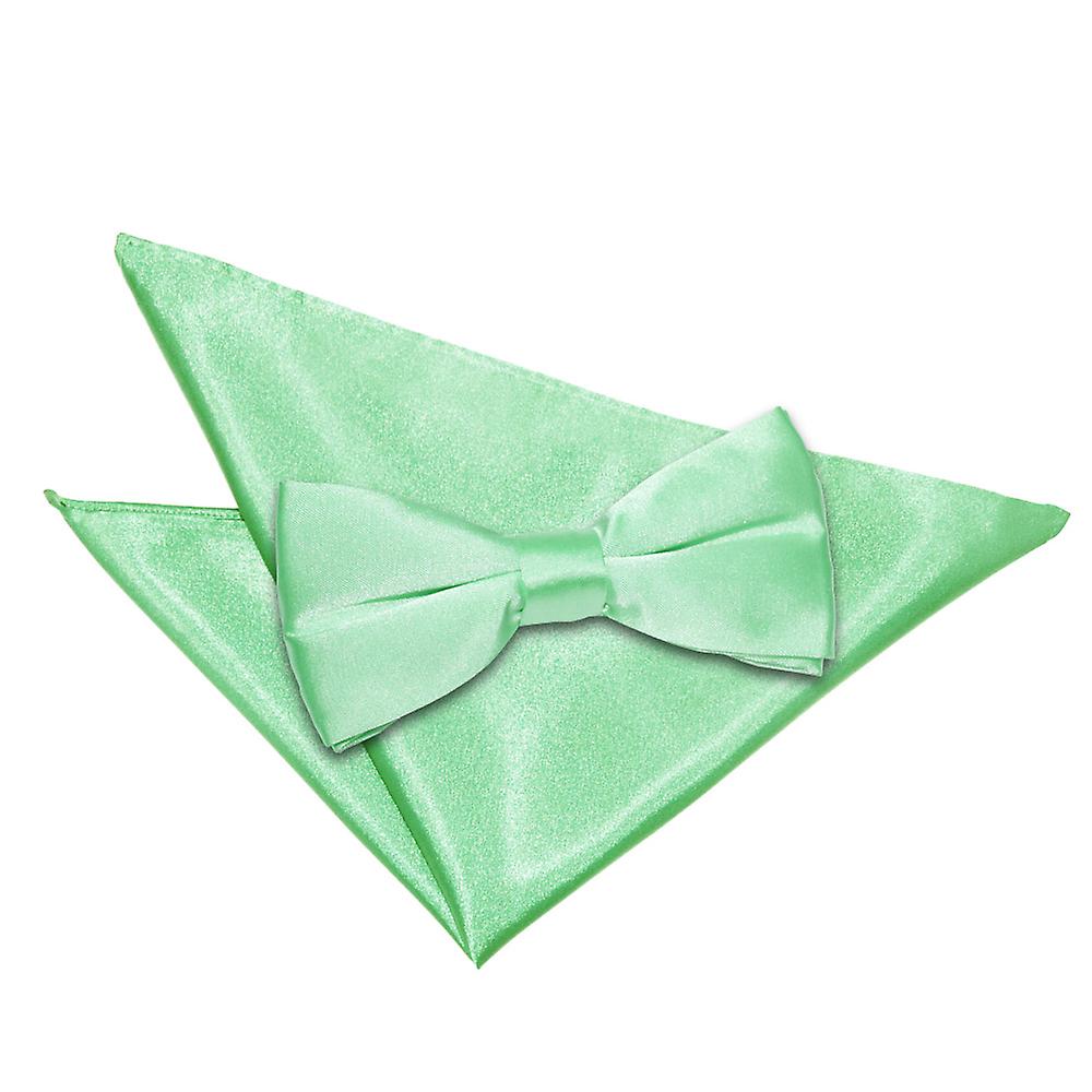 Mint Green Plain Satin Bow Tie and Pocket Square Set