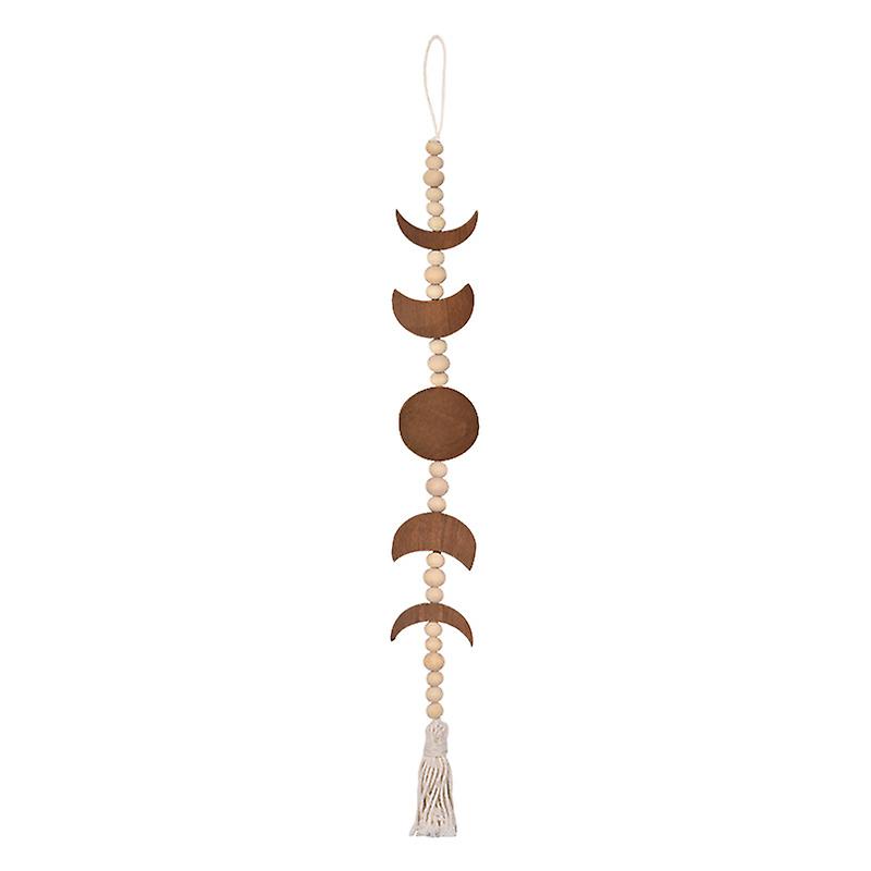Wood Moon Hanging With Macrame Beaded For Home Decor (brown)