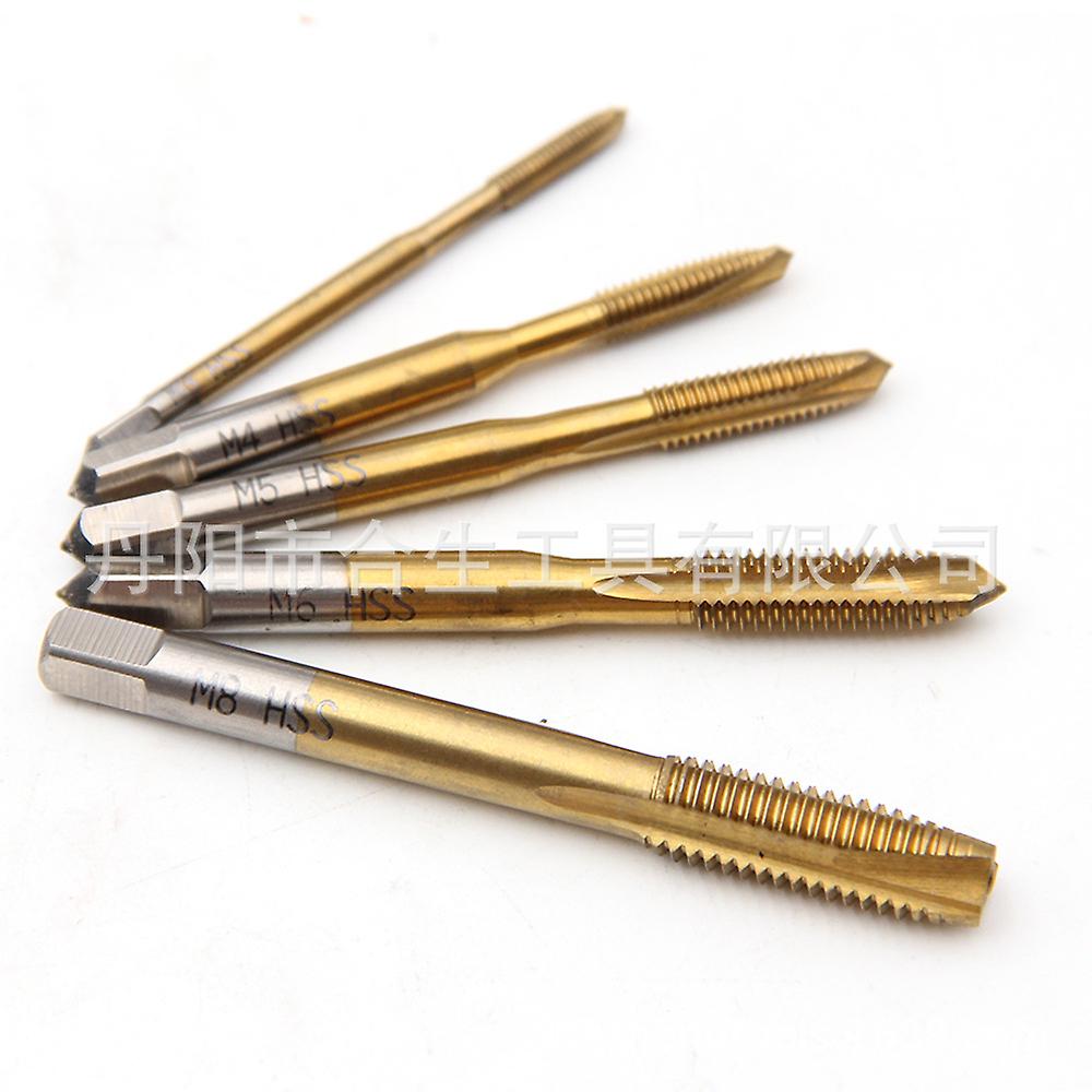 5pcs Straight Flute Taps, HSS Steel Metric Thread Machine Taps Titanium Coating Tool
