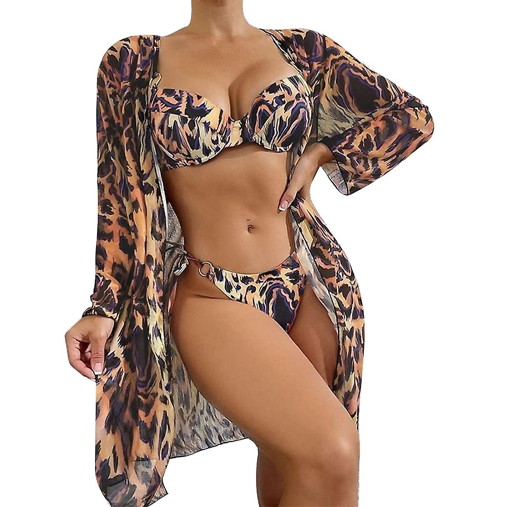 Femmes Cravate Côté Triangle Bikinis Lady Leopard Print Maillot de bain 3 pièces Maillot de bain
