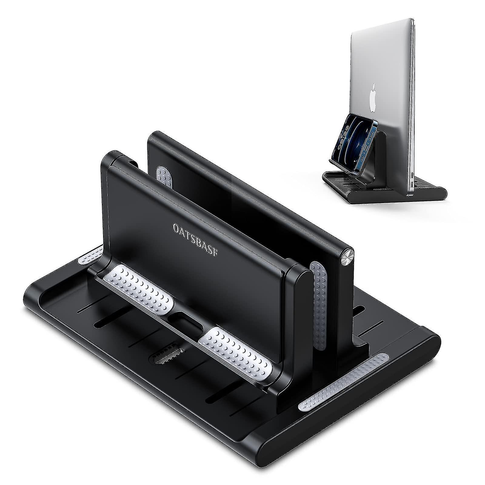 Adjustable Vertical Laptop Stand For Desk, Notebook Holder With Phone Stand, Desktop Dock 3 In 1 Space Saving