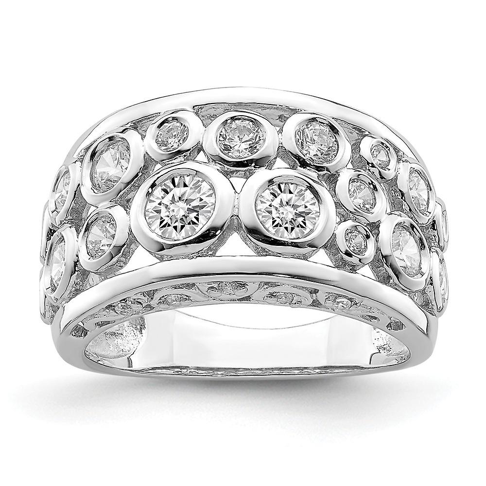 925 Sterling Silver Rhodium Plated Bezel set Fancy Cubic Zirconia Ring Band Style-Ring for Women - Ring Size: 6 to 8