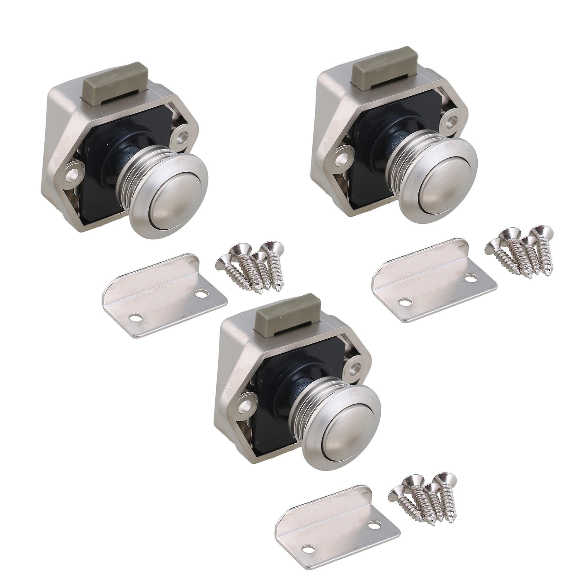 3 PCS Keyless Cupboard Locks RV Door Knobs with Saddles & Screws Nickel