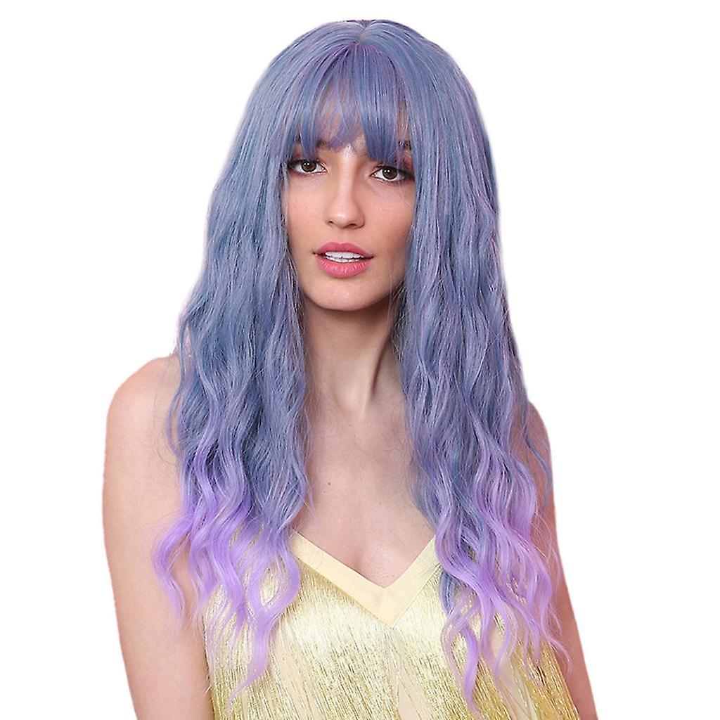 Perucas Onduladas Grandes Encaracoladas Retas Longas com Franja para Mulheres Sintéticas Ombre 24 polegadas