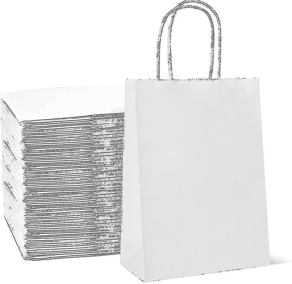 25pcs أكياس ورقية، أكياس الناقل مع مقابض تويست قوية أكياس كرافت، أبيض