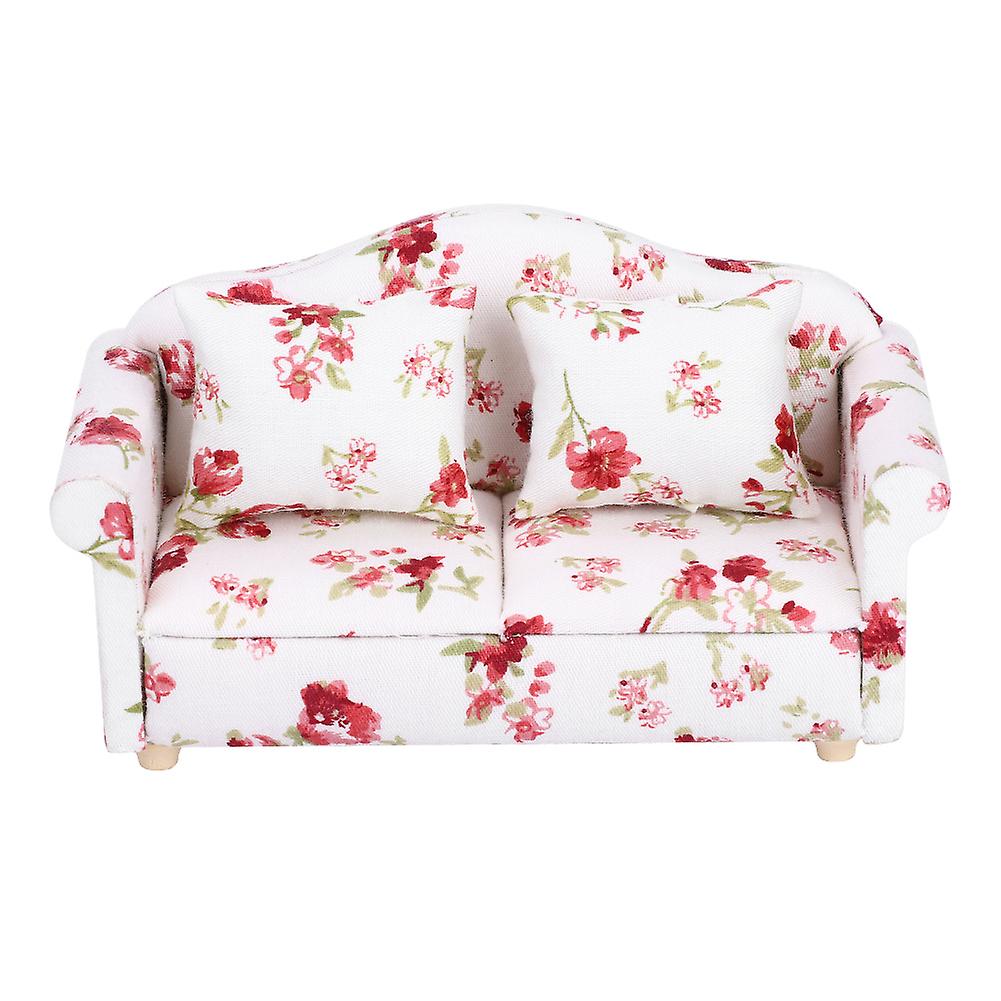 Dollhouse Accessories, Mini Floral Pattern Furniture, Double Sofa for 1/12 Scale Doll (No. 1)
