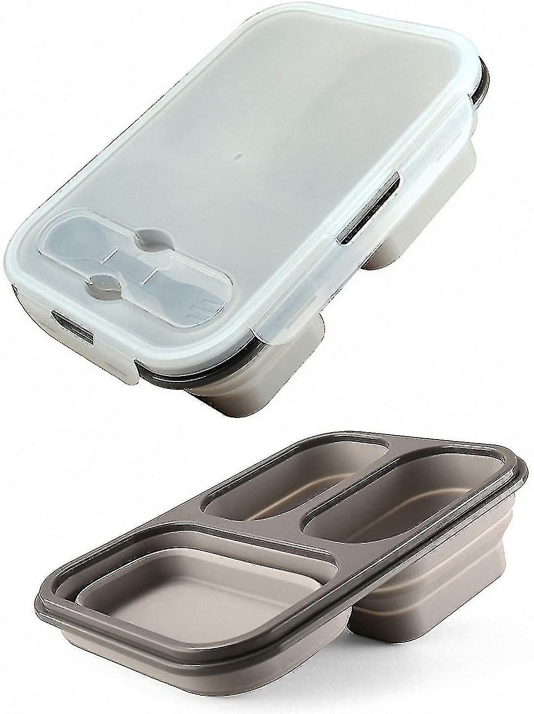 Silicone folding lunch box, safe, Bpa-free (three compartments-1100ml-grey)