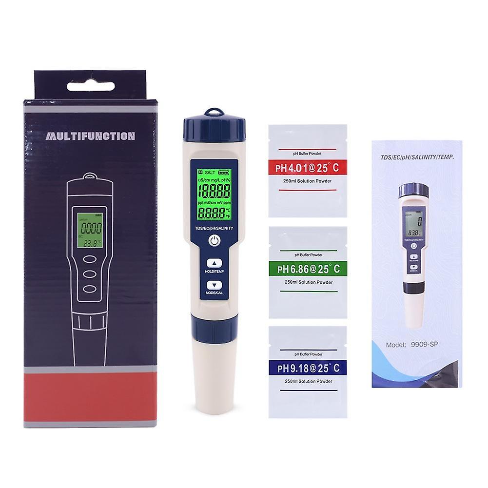Water Tester, Portable 5-in-1 Function Water Tester Digital PH/Salinity/Temperature/TDS/EC Meter for