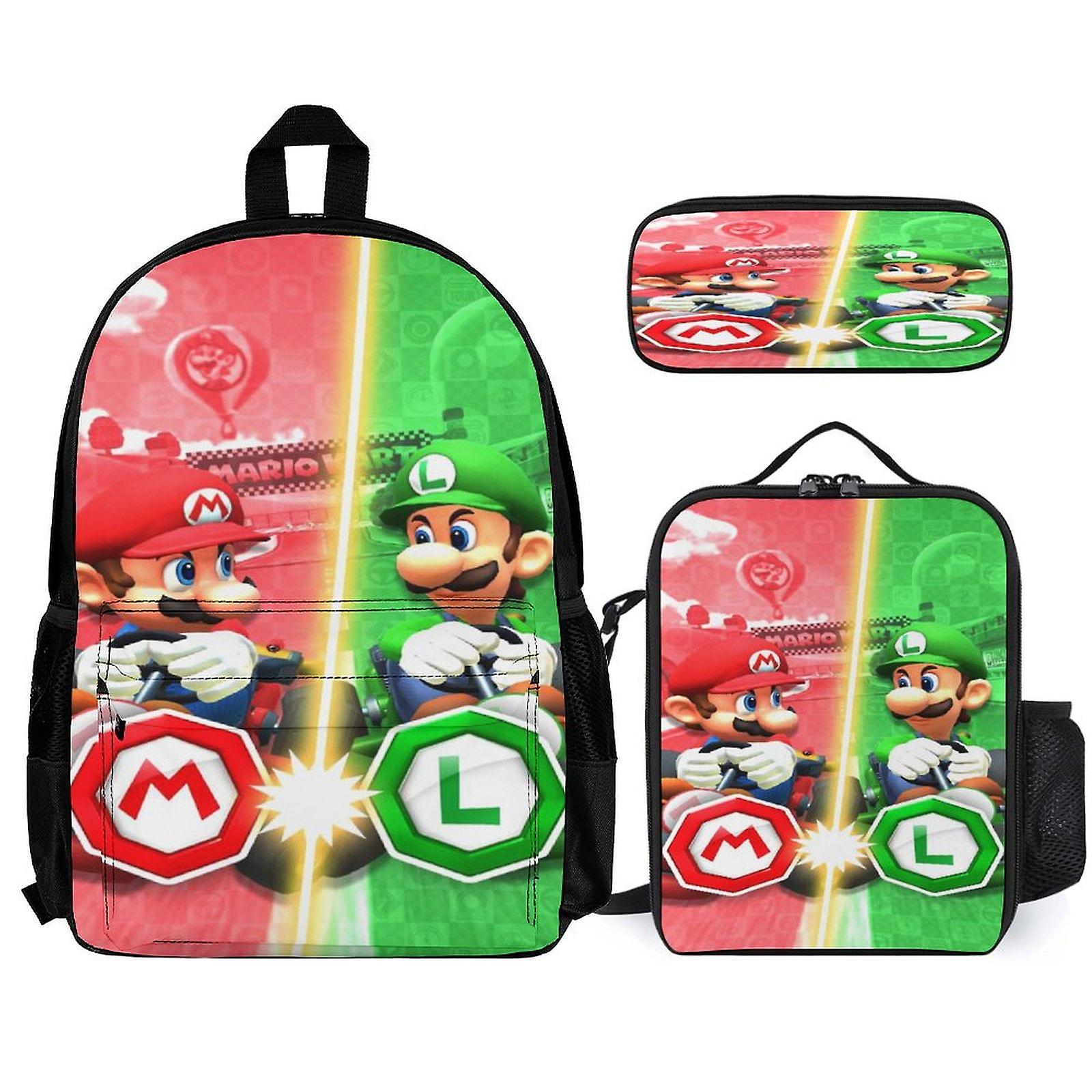 Super Mario Backpack 3 Piece Set Laptop Backpack with Pencil Case Lunch Bag Combination