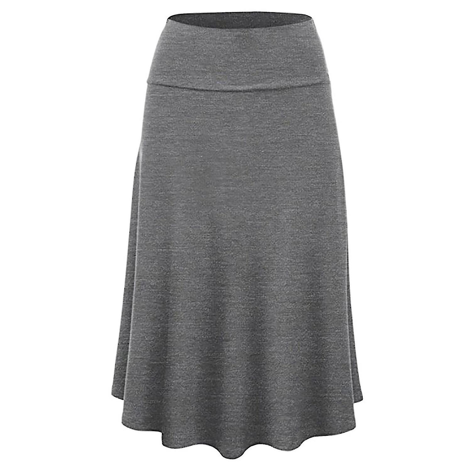 Women's Solid Ombre Lightweight Flare Midi Pull On Closure Skirt S-xxxl Plus Size|dark Grey