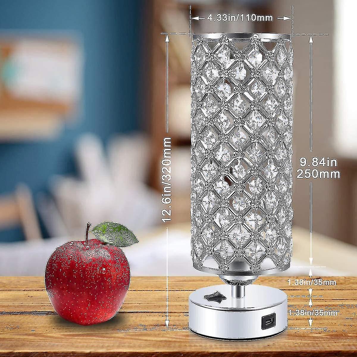 Crystal USB Table Lamp, Modern Design Crystal Bedside Table Lamp with USB