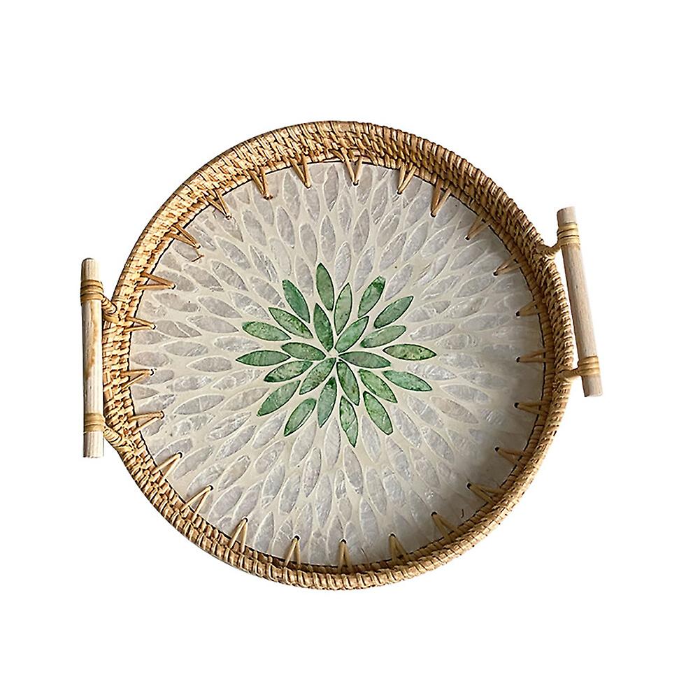 Ottoman Tray Decorative Tray Coffee Table Tray Handwoven Round Shell Container Platter Rattan Tray for Fruit