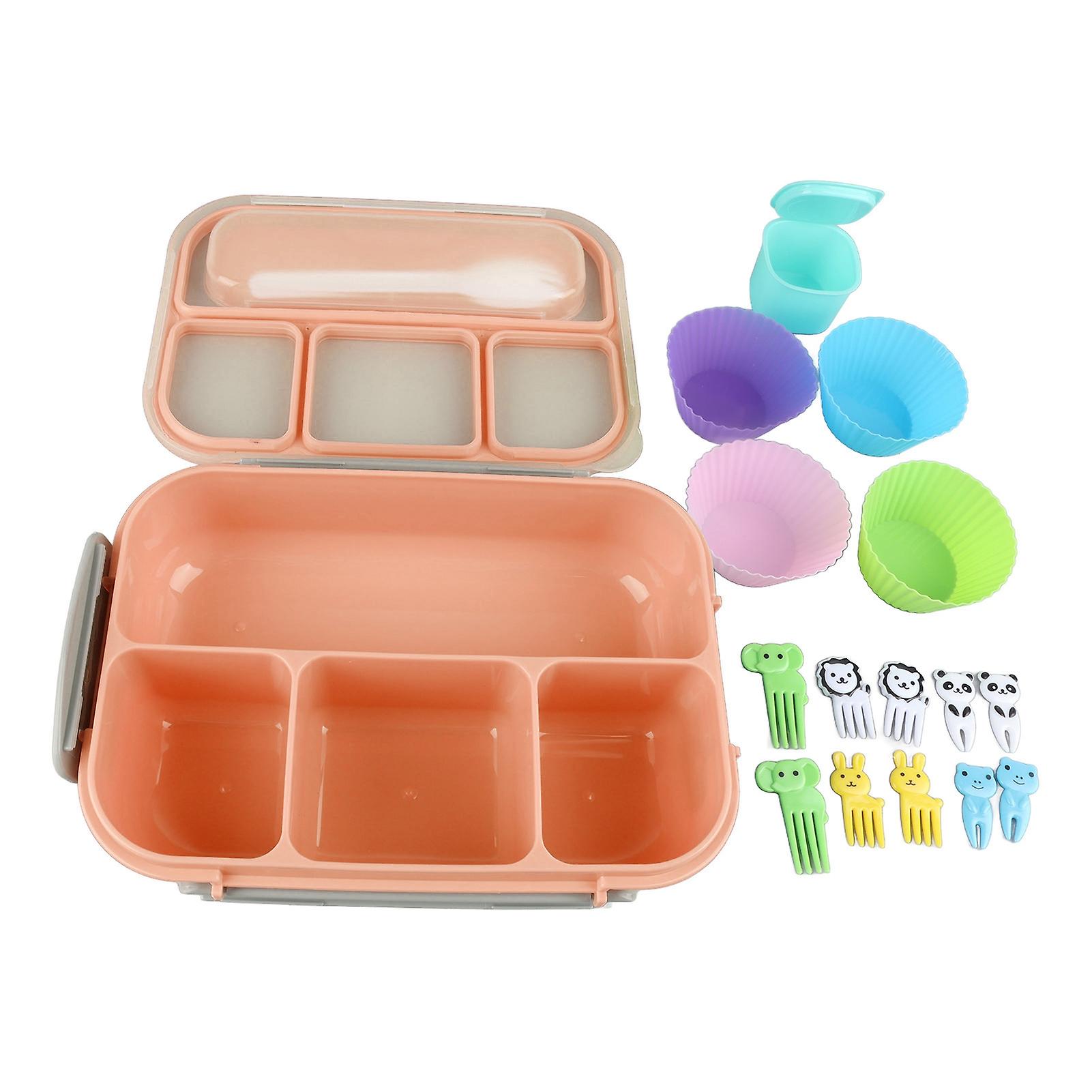 16PCS 1300ml Pink Bento Box 4 Compartment with Spoon 22.6x16.1cm