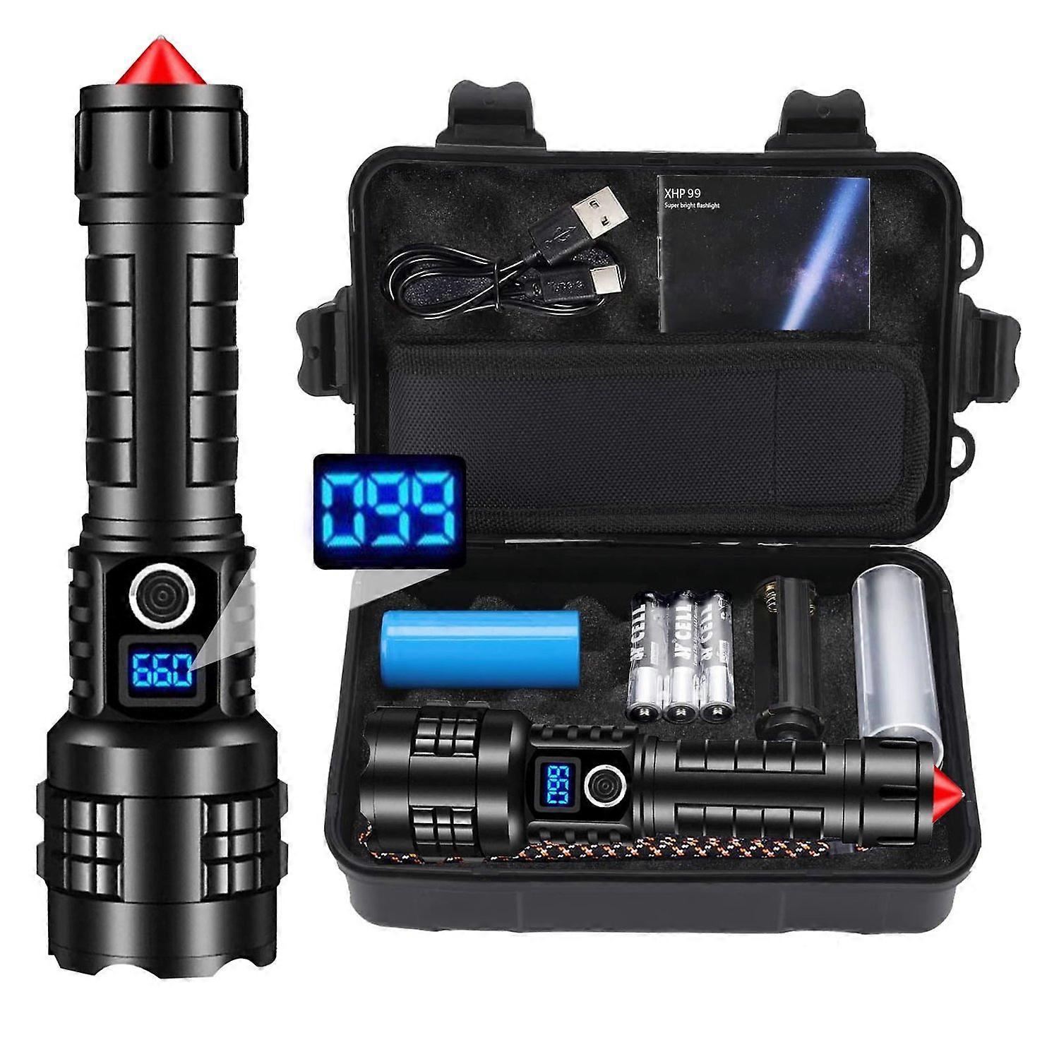 Outdoor Long-Range P70 Flashlight with Digital Display, Type-C Cable, 26650 Battery