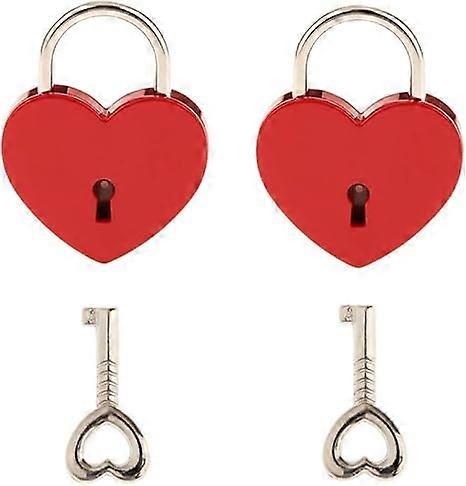2 pcs small metal heart padlock with key mini lock, red