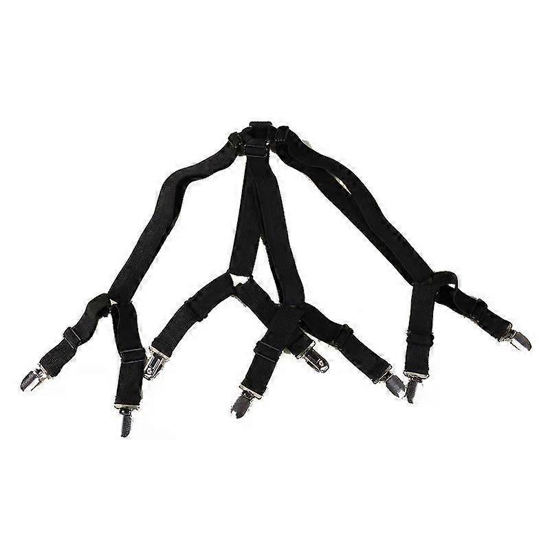 Adjustable cross bed sheet clip with fixed strap 2 pieces/set black