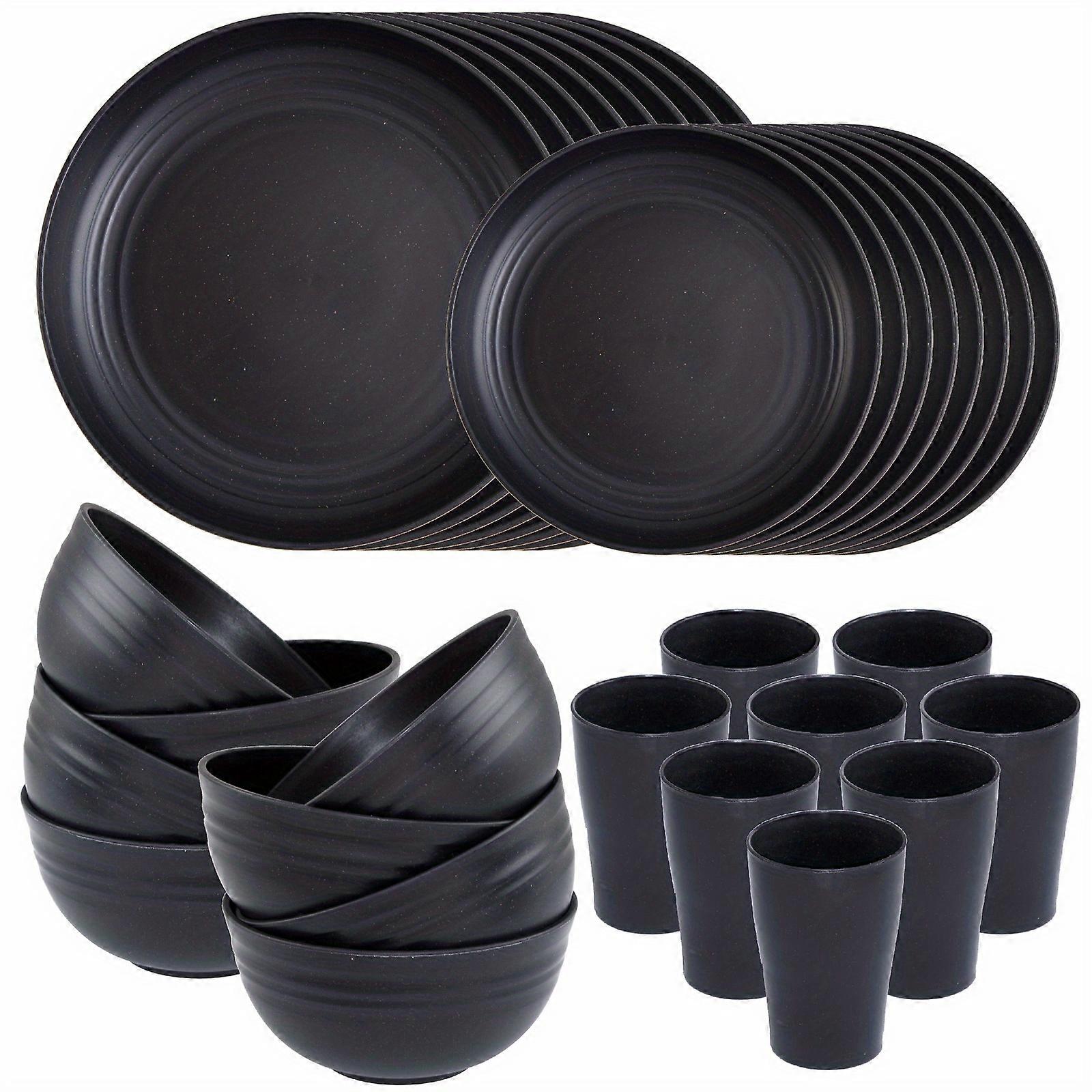 32Pcs Wheat Straw Dinnerware Set, Microwave Dishwasher Safe, Unbreakable Light Weight Plates Service For 8, Reusable Tableware Set, Dinnerware Set 8pc