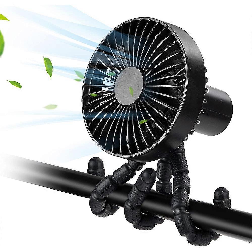 USB Fan, Quiet Fan for Pushchairs with Adjustable Tripod, Small Fan with Battery, 1200 mAh, Maximum 6 Hours Mini Fan, Portable Fan for Pram/Bedroom/Of