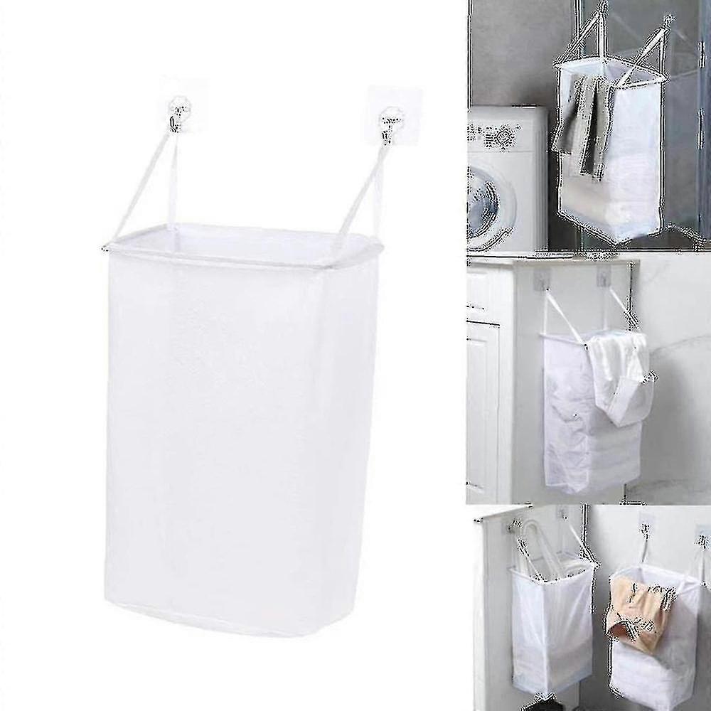 Net Laundry Basket Wall-mounted Sticky Storage Laundry Bags Foldable