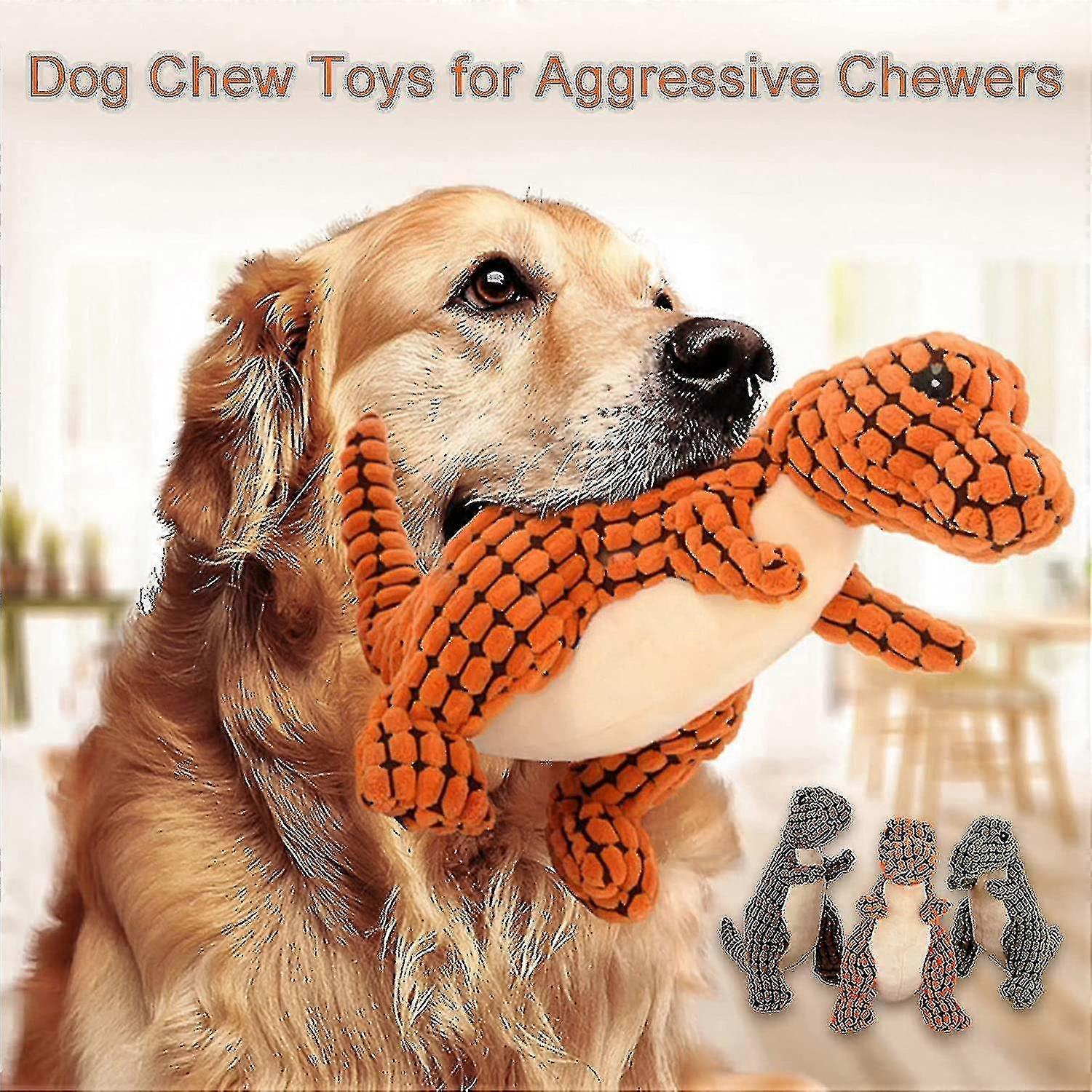 Indestructible Robust Dino, Squeaky Dog Toys For Aggressive Chewers, Unbreakable Stuffed Plush Dog Toy - MXBC