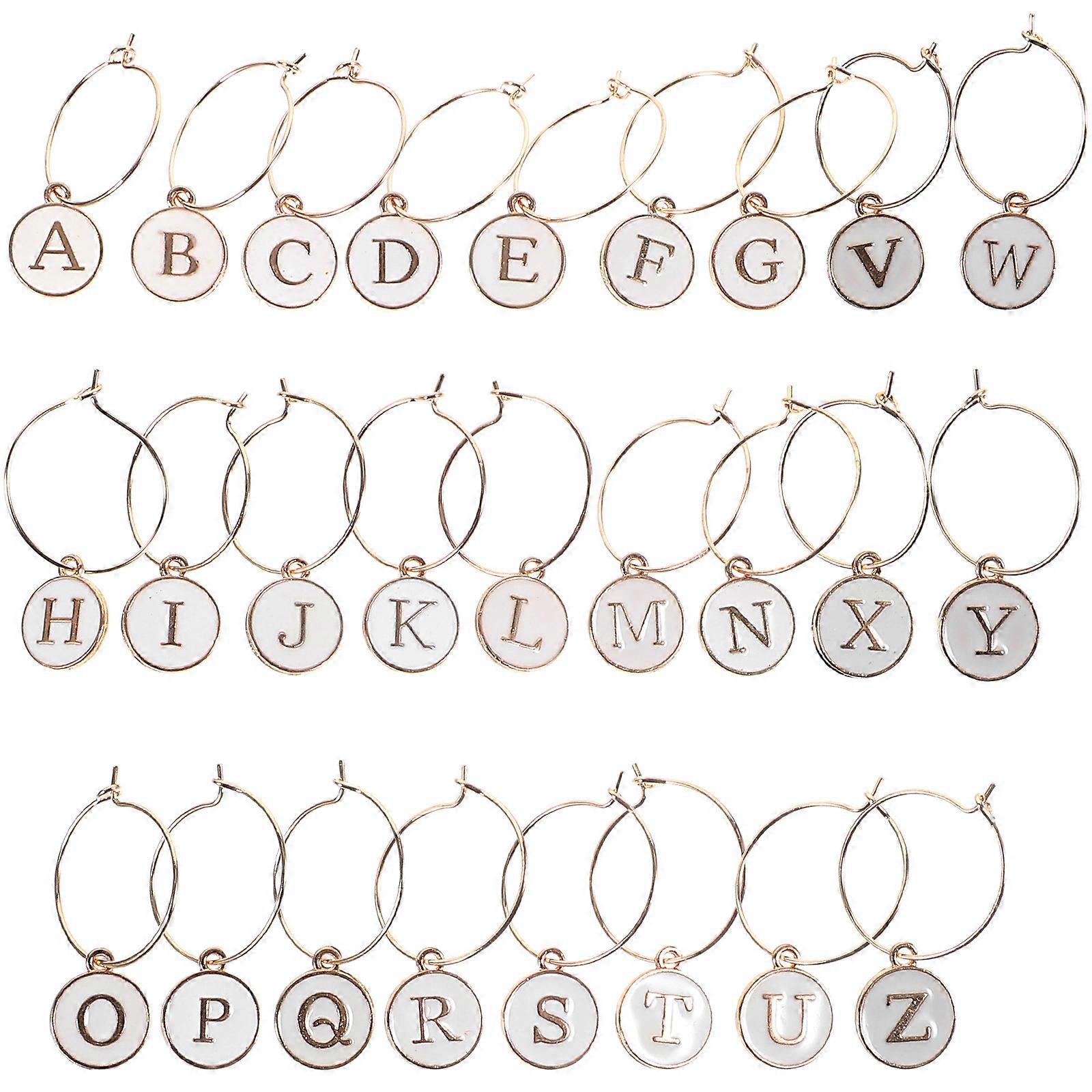 26Pcs Letter Wine Glass Tag Markers Tags Wine Charm Drink Charm Markers for Party Banquet