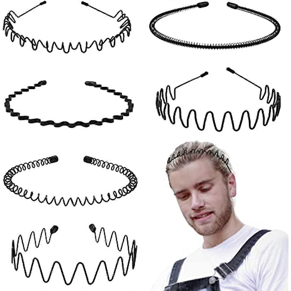 LERNOU Herren Stirnbänder Metall – 2 Stück, Gewelltes Design, Schwarz, Verstellbar, Für Sport & Alltag