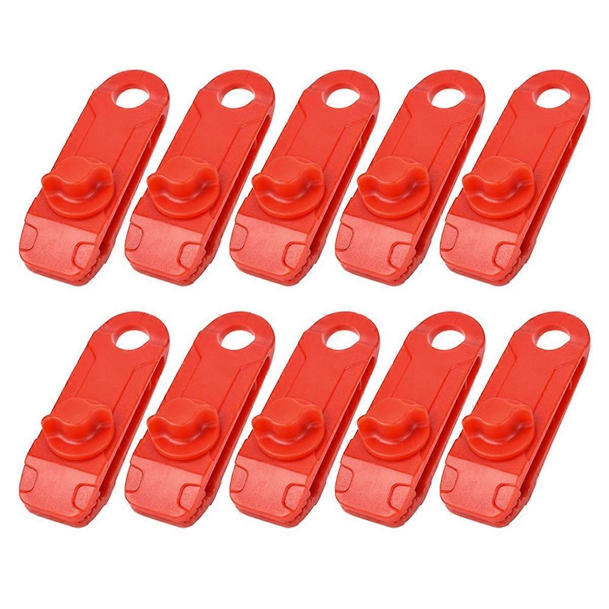 10pcs Outdoor Camping Tent Windproof Reusable Fixing -Clips Clamps Tarp Cord Buckle Tensioner Tent Red