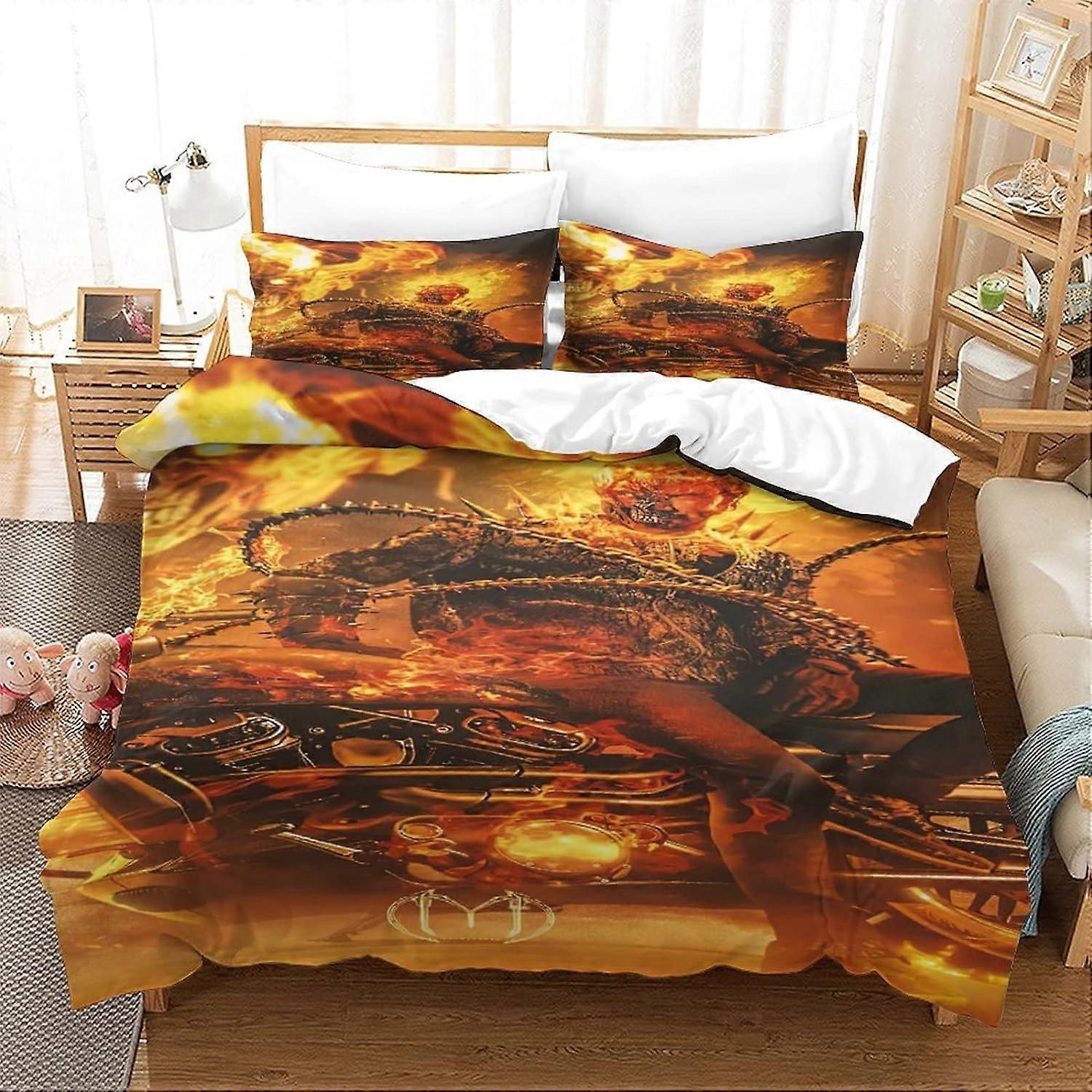 مجموعة مفروشات Ghost Rider Marvel غطاء لحاف خارق موضوع غطاء لحاف تنفس ستوكات كينج 135 * 200 سم