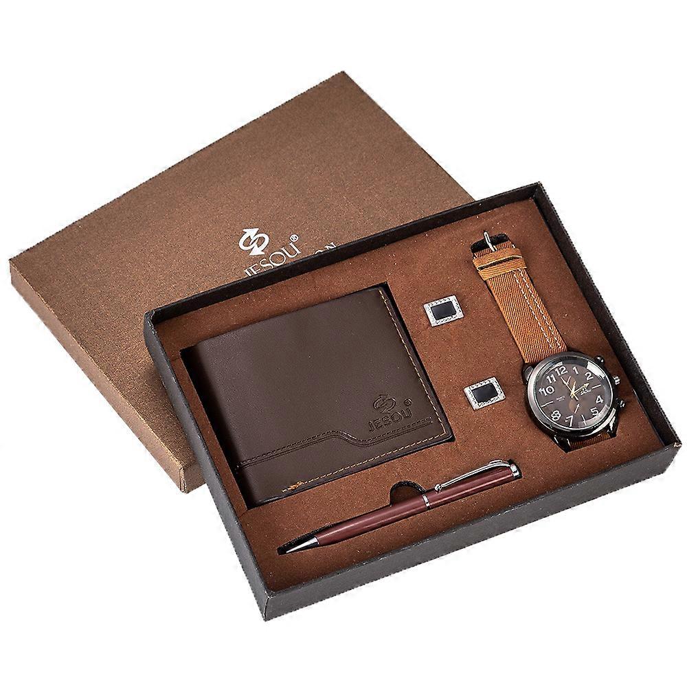Conjunto de Presente de Natal para Homens Ele Pai, Relógio, Carteira, Caneta e Abotoaduras em um conjunto